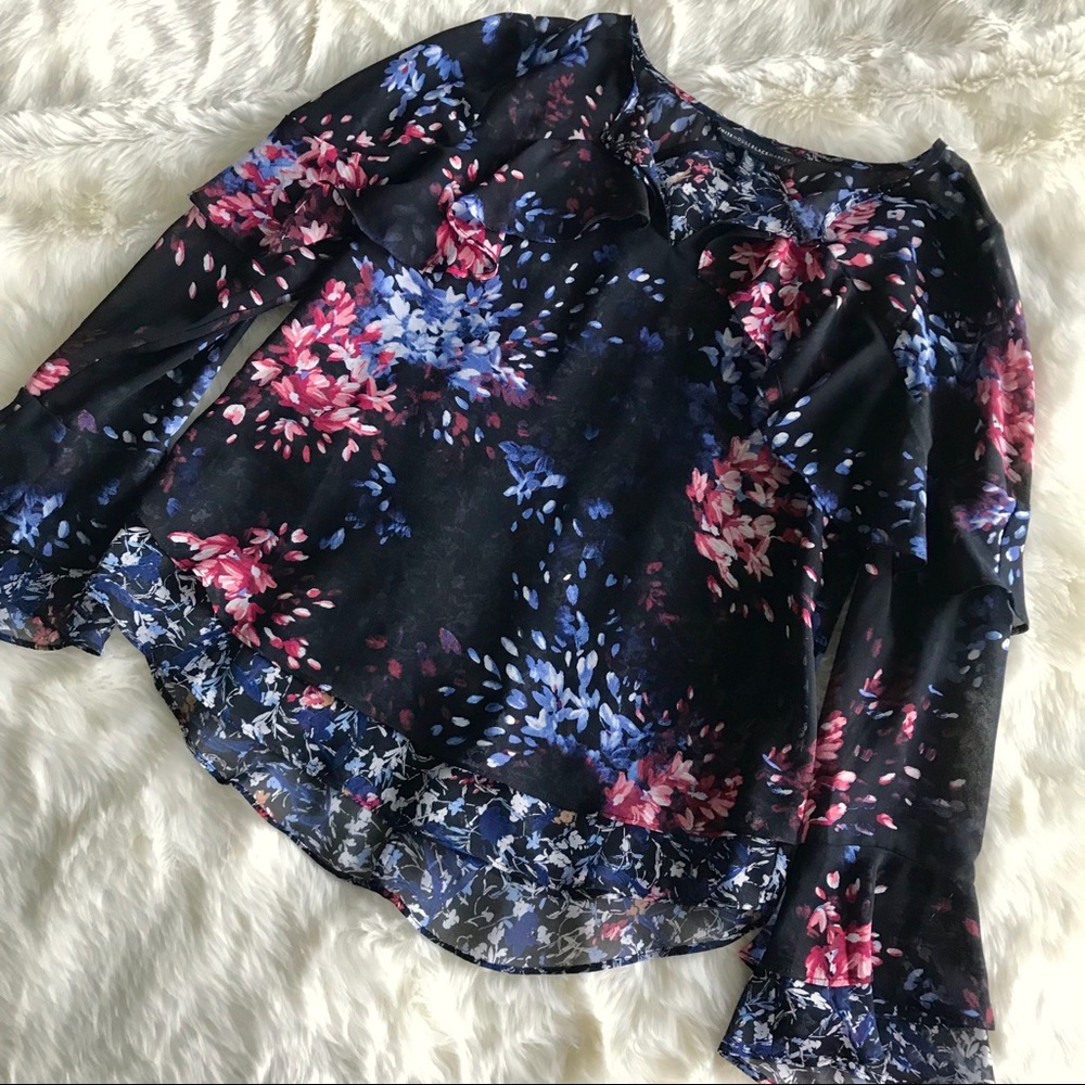 White House Black Market Black Floral Blouse